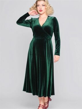 ModCloth Collectif Kendra velvet wrap dress SzL (UK14)